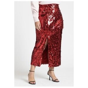 A New Day Women Red Sequin Pencil Skirt XS Sparkle Shine Valentine Going Out NEW